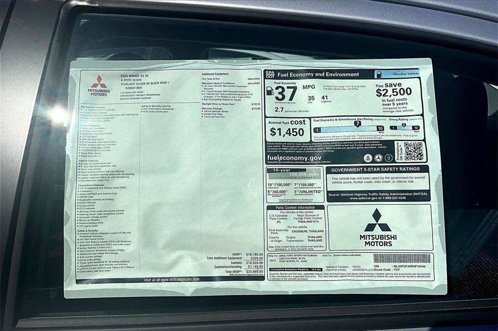 new 2024 Mitsubishi Mirage G4 car, priced at $15,750