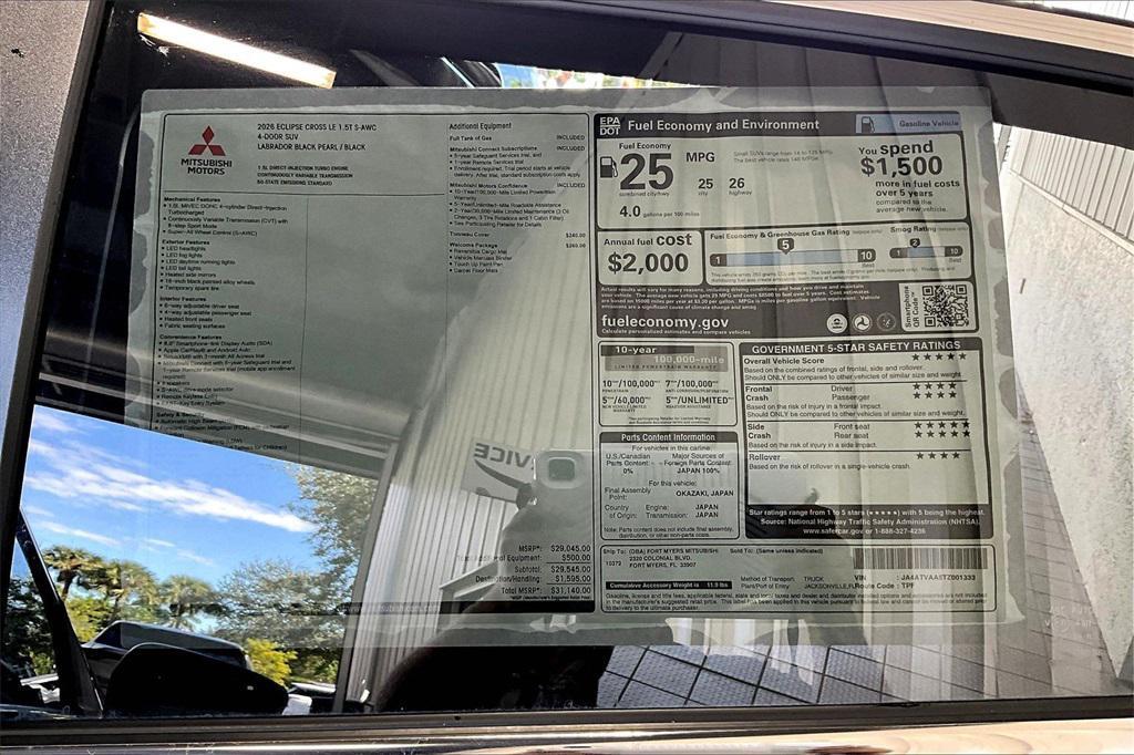 new 2026 Mitsubishi Eclipse Cross car, priced at $25,928