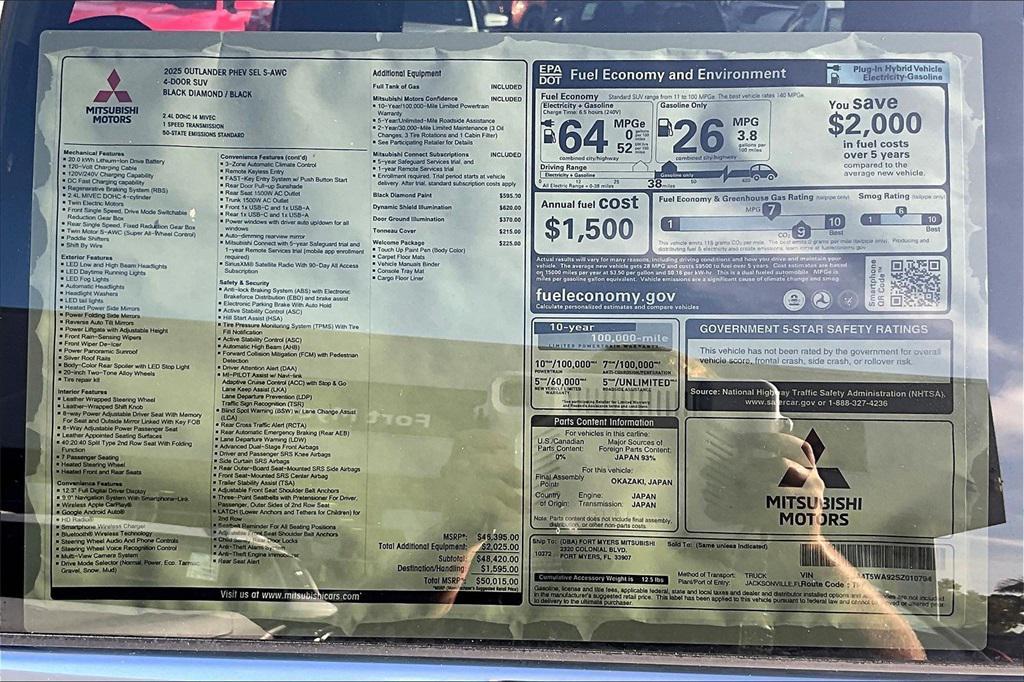 new 2025 Mitsubishi Outlander PHEV car, priced at $50,015
