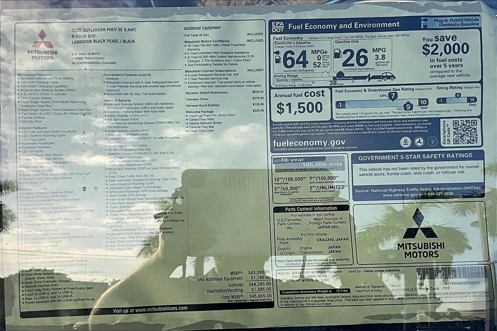 new 2025 Mitsubishi Outlander PHEV car, priced at $41,385