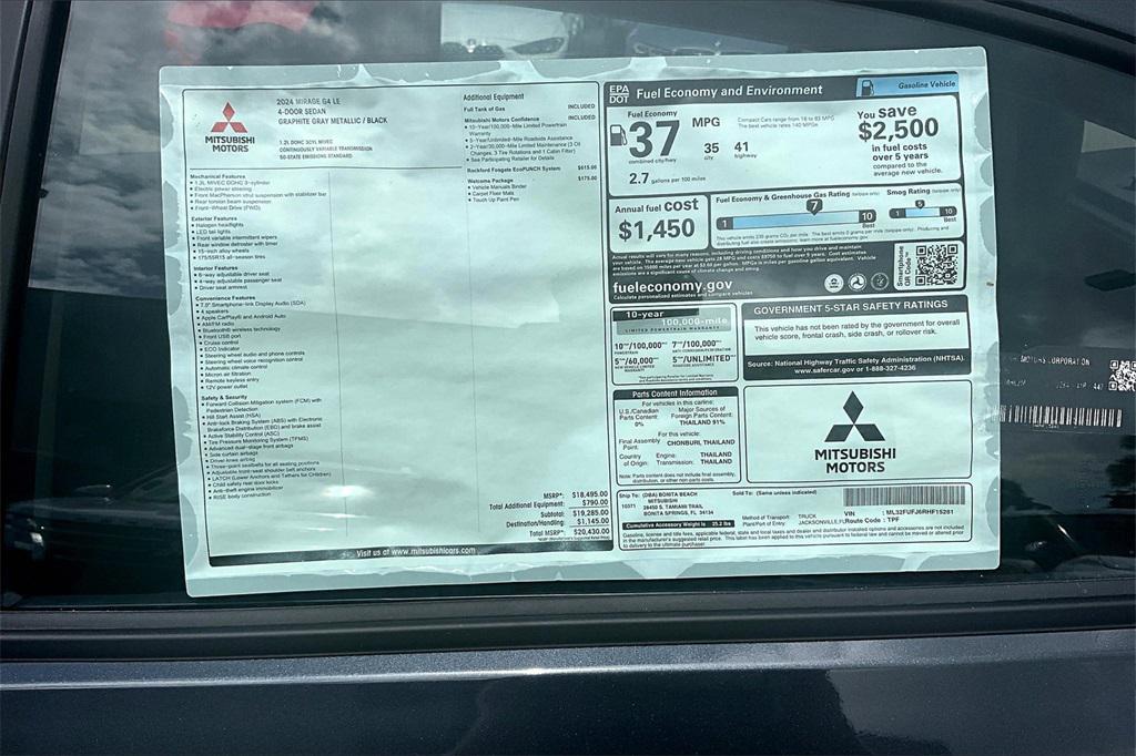 new 2024 Mitsubishi Mirage G4 car, priced at $15,430