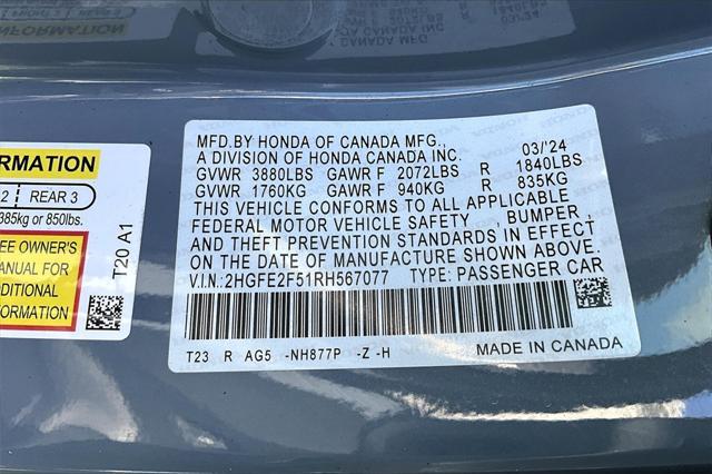 used 2024 Honda Civic car, priced at $25,892