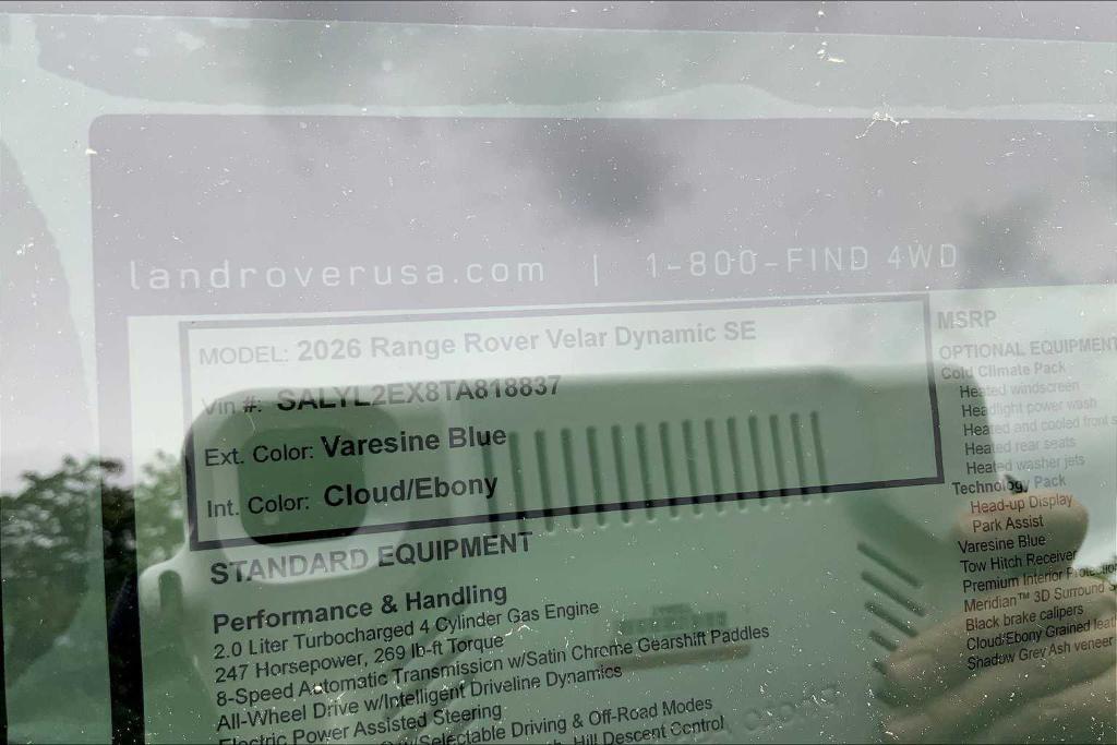 new 2026 Land Rover Range Rover Velar car, priced at $71,682