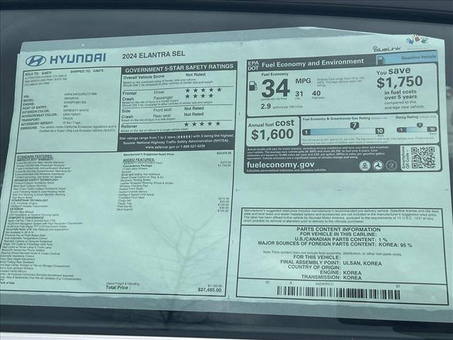 new 2024 Hyundai Elantra car, priced at $25,039