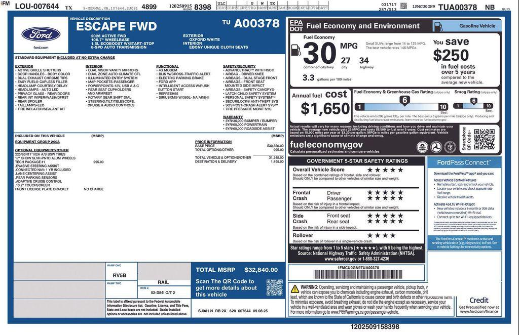new 2026 Ford Escape car, priced at $29,213