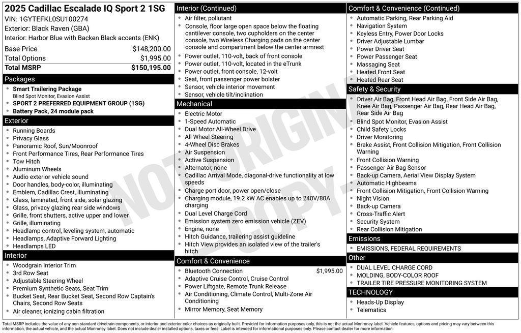 new 2025 Cadillac Escalade IQ car, priced at $143,485