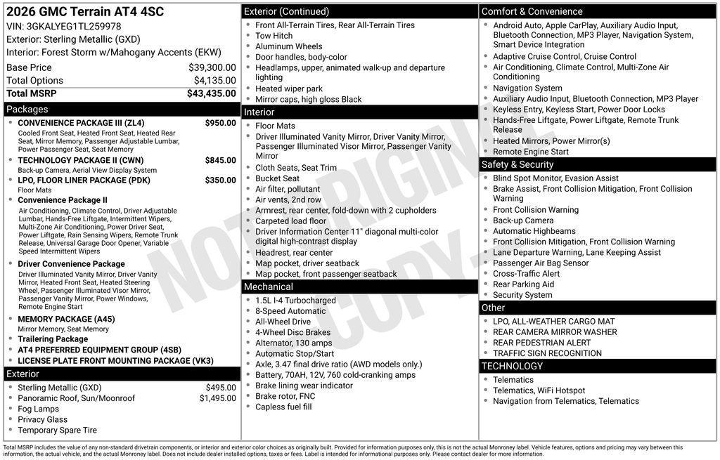 new 2026 GMC Terrain car, priced at $45,270