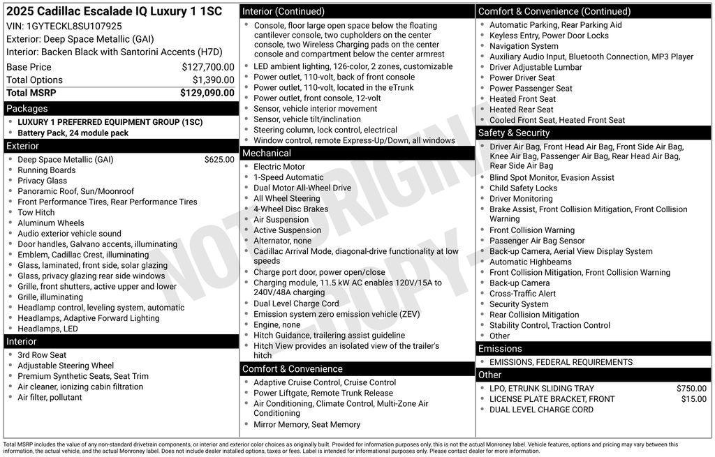 new 2025 Cadillac Escalade IQ car, priced at $131,380