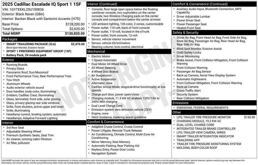 new 2025 Cadillac Escalade IQ car, priced at $133,110