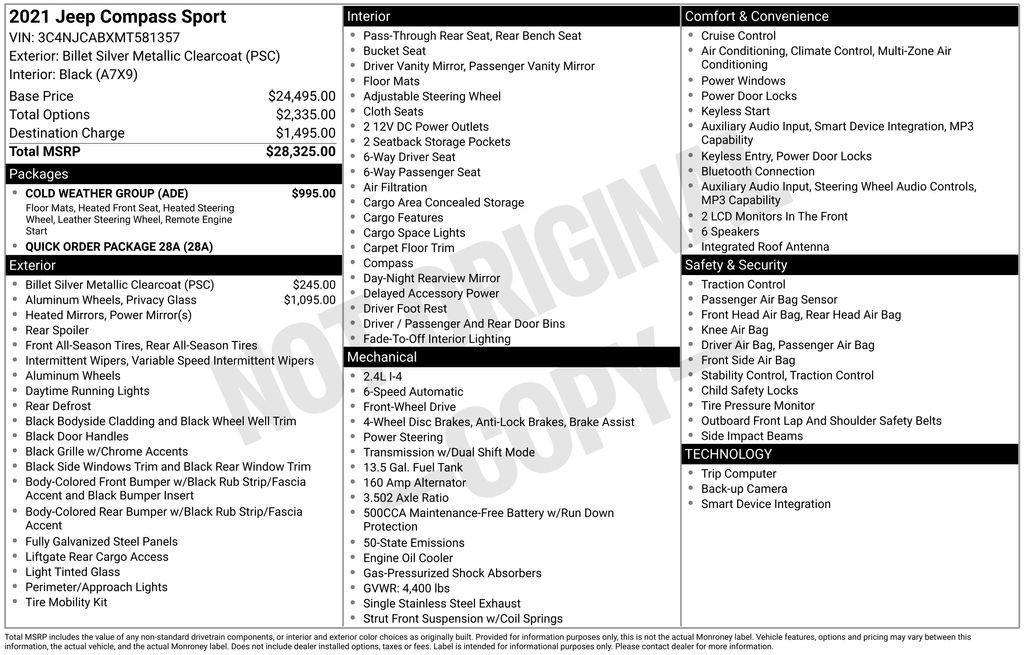 used 2021 Jeep Compass car, priced at $15,900