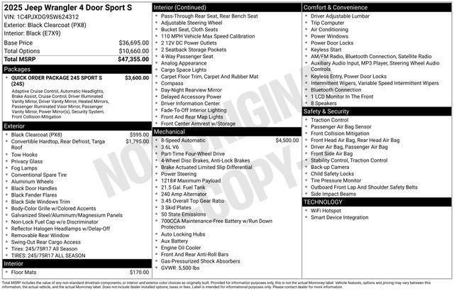 new 2025 Jeep Wrangler car, priced at $37,800