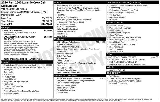 new 2026 Ram 2500 car, priced at $84,390