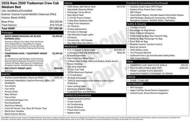new 2026 Ram 2500 car, priced at $72,745