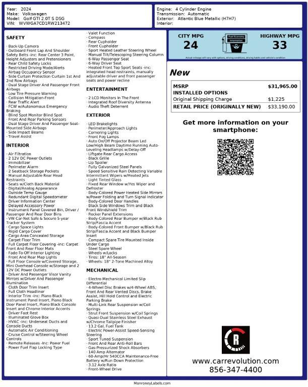 used 2024 Volkswagen Golf GTI car, priced at $27,599