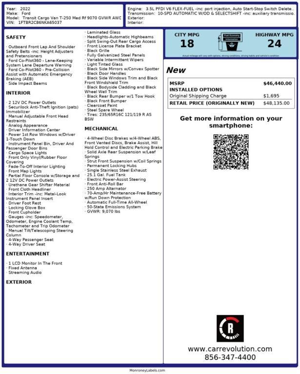used 2022 Ford Transit-250 car, priced at $35,999