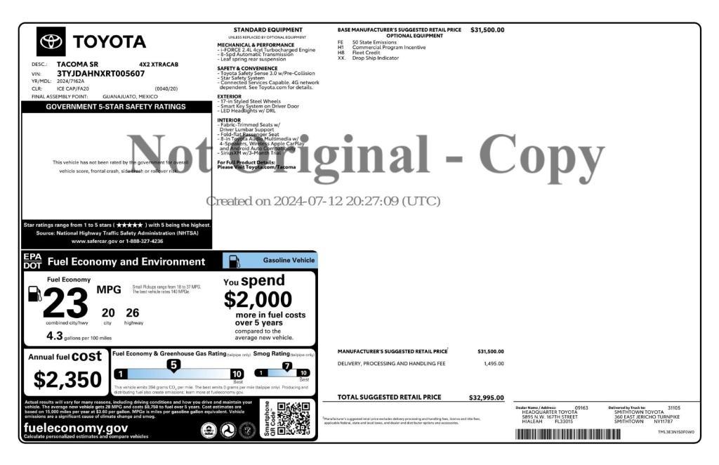 used 2024 Toyota Tacoma car, priced at $27,599