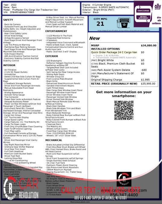 used 2022 Ram ProMaster City car, priced at $17,599