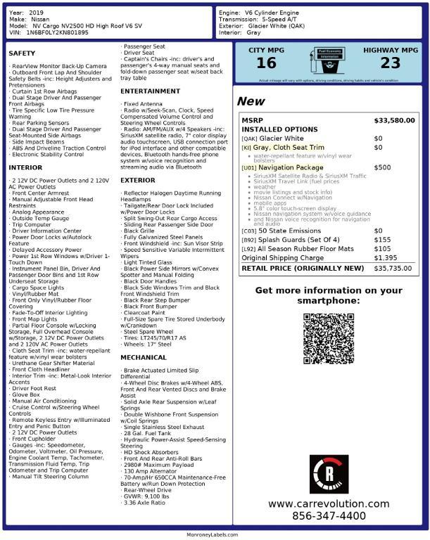 used 2019 Nissan NV Cargo NV2500 HD car, priced at $22,995