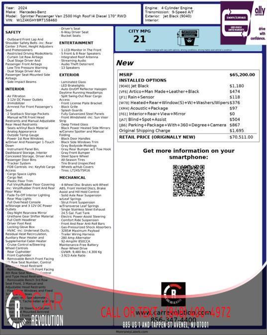 used 2024 Mercedes-Benz Sprinter 2500 car, priced at $55,999