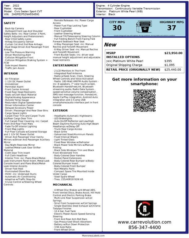 used 2022 Honda Civic car, priced at $20,599