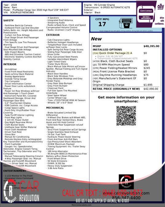 used 2019 Ram ProMaster 3500 car, priced at $21,991