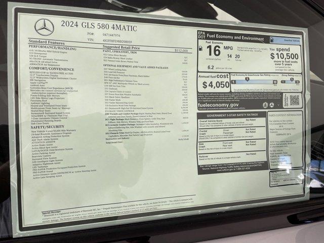 new 2024 Mercedes-Benz GLS 580 car, priced at $125,725