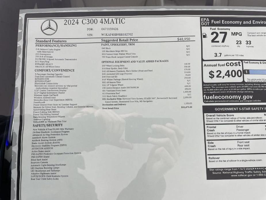 new 2024 Mercedes-Benz C-Class car, priced at $55,475