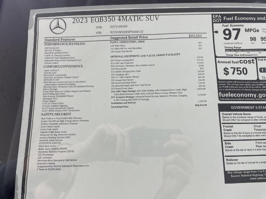 new 2023 Mercedes-Benz EQB 350 car, priced at $68,510