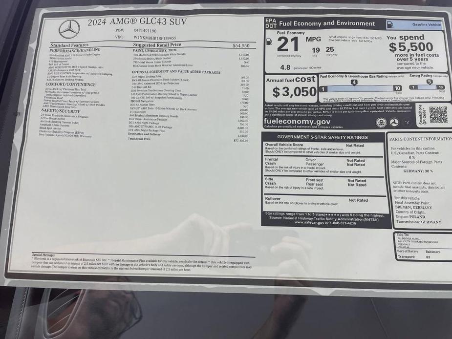 new 2024 Mercedes-Benz AMG GLC 43 car, priced at $77,400