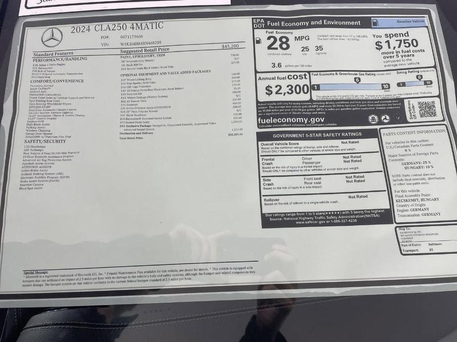 new 2024 Mercedes-Benz CLA 250 car, priced at $52,285