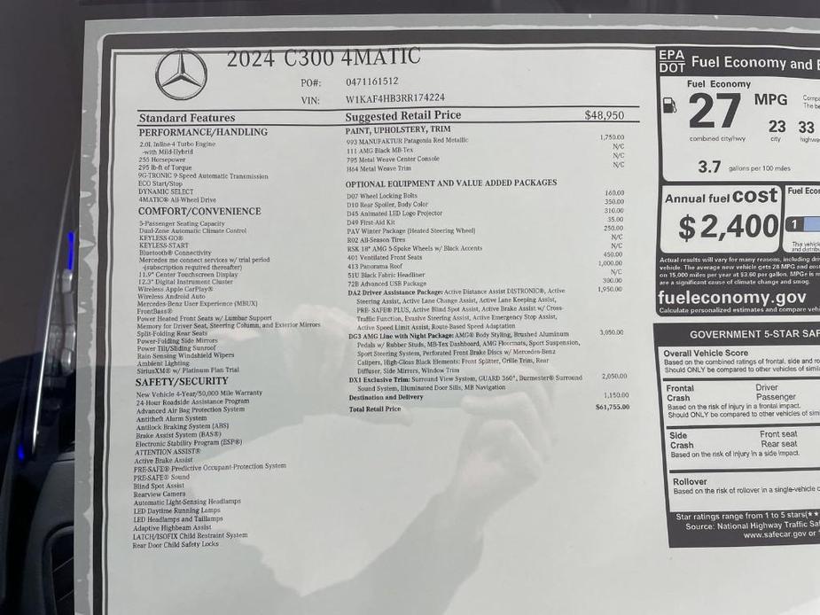 new 2024 Mercedes-Benz C-Class car, priced at $62,354