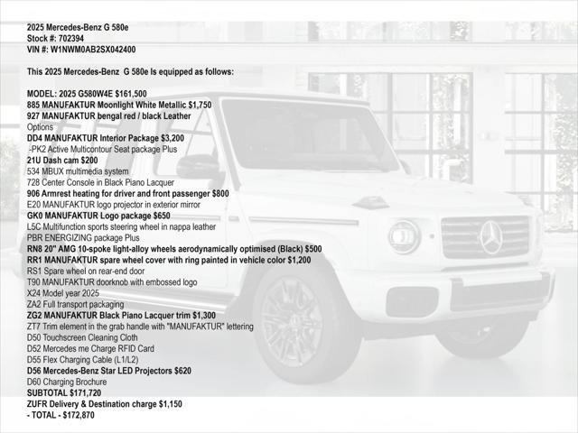 new 2025 Mercedes-Benz G-Class car, priced at $172,870