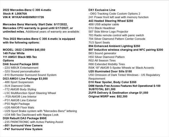 used 2022 Mercedes-Benz C-Class car, priced at $34,750