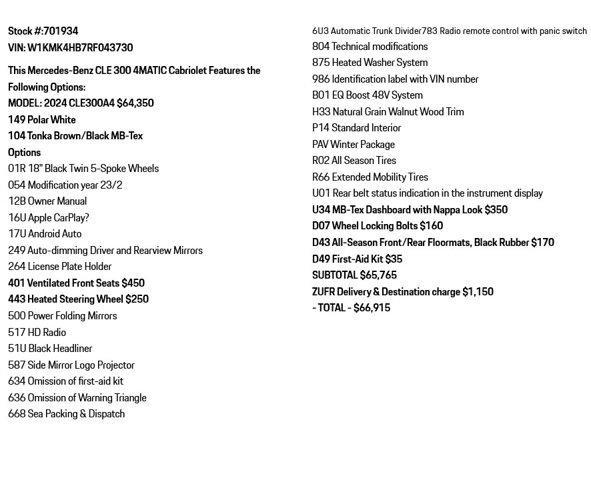 new 2024 Mercedes-Benz CLE 300 car, priced at $66,745