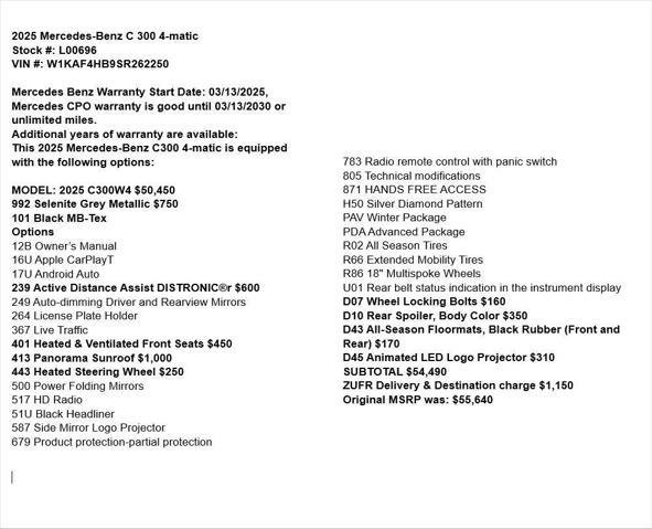 used 2025 Mercedes-Benz C-Class car, priced at $46,900