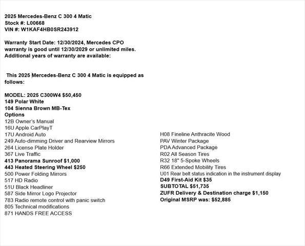 used 2025 Mercedes-Benz C-Class car, priced at $43,900