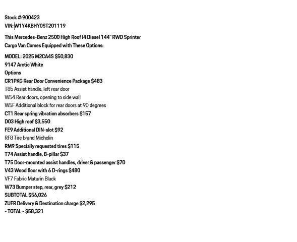 new 2025 Mercedes-Benz Sprinter 2500 car, priced at $54,555