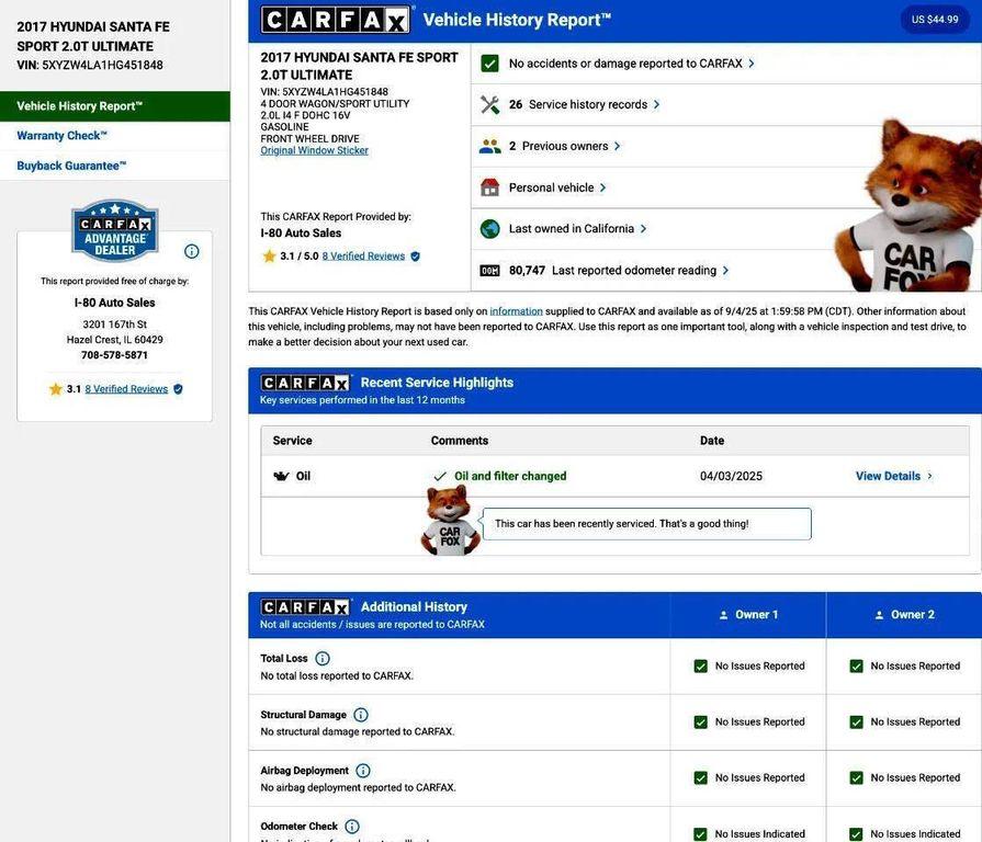 used 2017 Hyundai Santa Fe Sport car, priced at $13,999