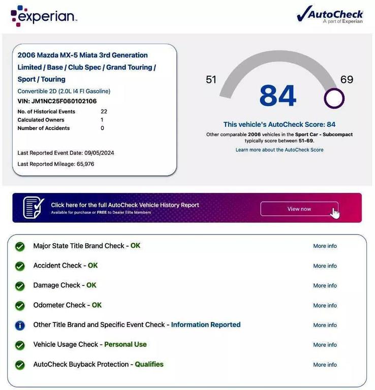 used 2006 Mazda MX-5 Miata car, priced at $10,999