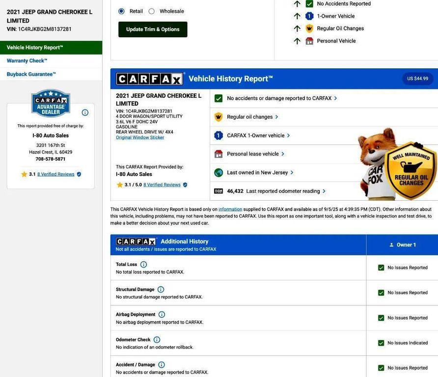 used 2021 Jeep Grand Cherokee L car, priced at $27,999