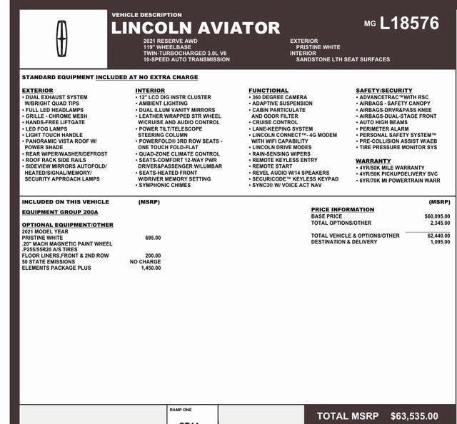 used 2021 Lincoln Aviator car, priced at $43,700