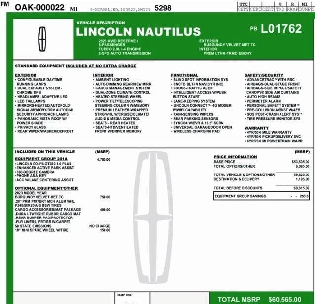 used 2023 Lincoln Nautilus car, priced at $41,500