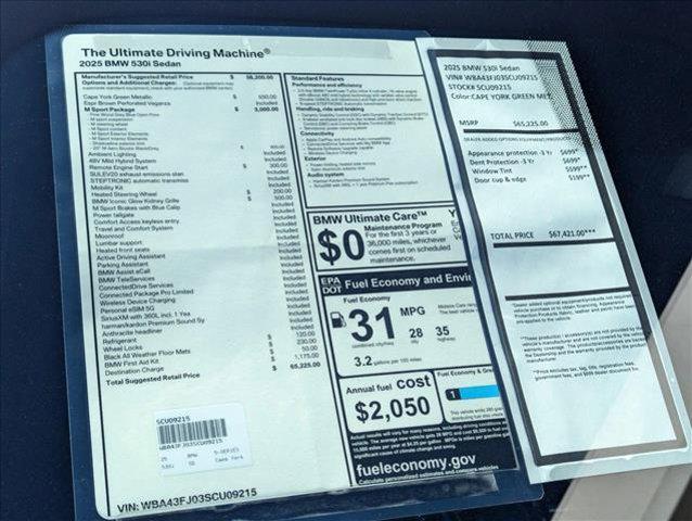new 2025 BMW 530 car, priced at $65,225