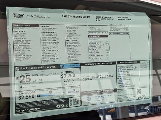 new 2025 Cadillac CT5 car, priced at $49,065