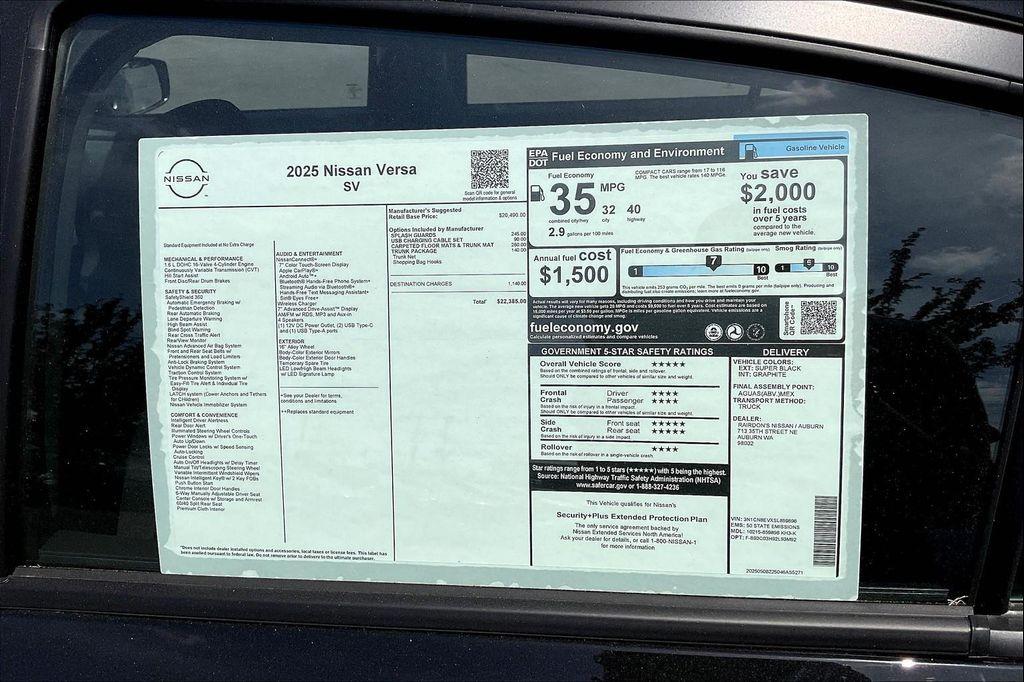 new 2025 Nissan Versa car, priced at $20,552