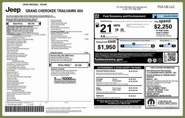 used 2020 Jeep Grand Cherokee car, priced at $19,796