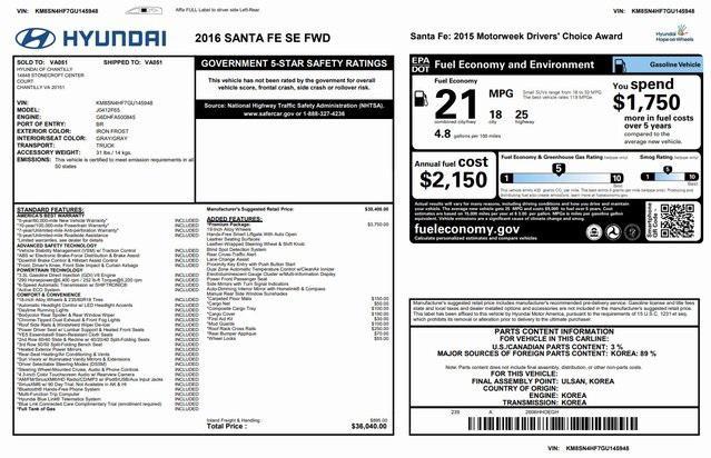 used 2016 Hyundai Santa Fe car, priced at $10,794