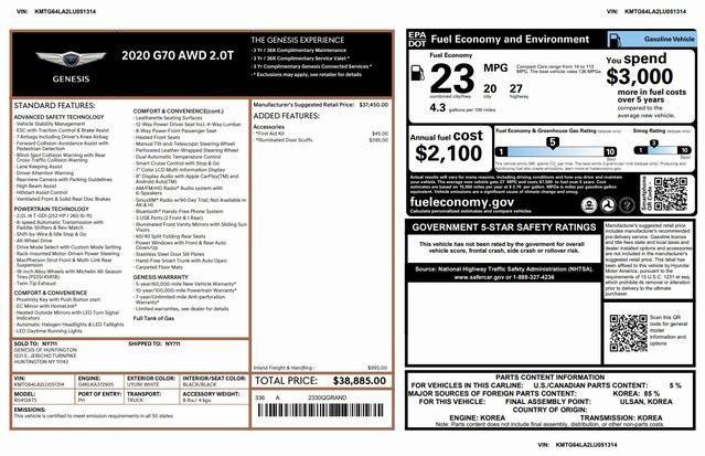 used 2020 Genesis G70 car, priced at $20,885