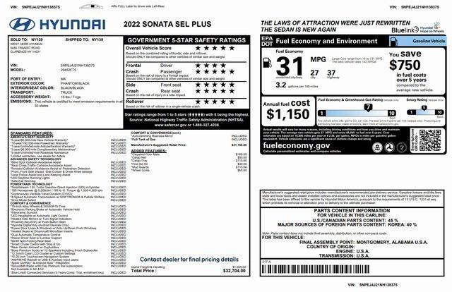 used 2022 Hyundai Sonata car, priced at $21,417