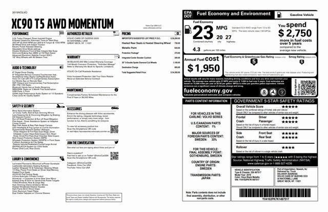 used 2019 Volvo XC90 car, priced at $17,485